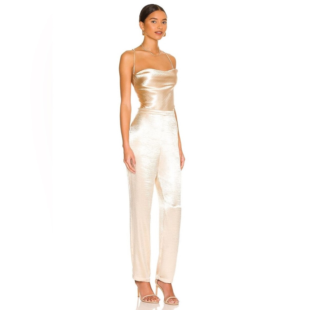 NWT Lovers + Friends Britt Jumpsuit Champaign Gold XS Holiday Event Open Back